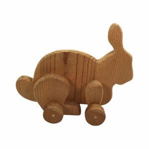 Vintage Wood Rabbit Rolling Toy Easter Bunny Decor Farmhouse Cottage Approx. 7"